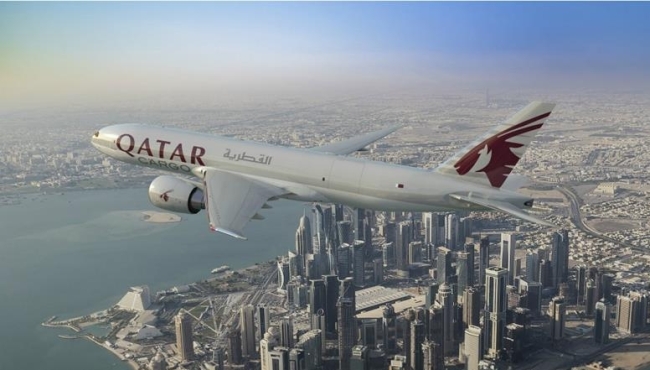 A render of a Boeing 777 freighter in Qatar Airways livery
