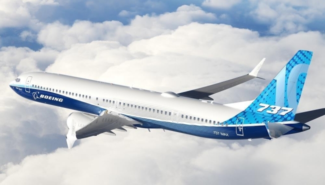 A digital render of a Boeing 737 Max 10 aircraft in flight