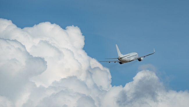Aeroplane flying through clouds