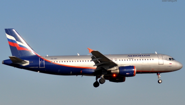 An Aeroflot Russian Airlines A320 in flight