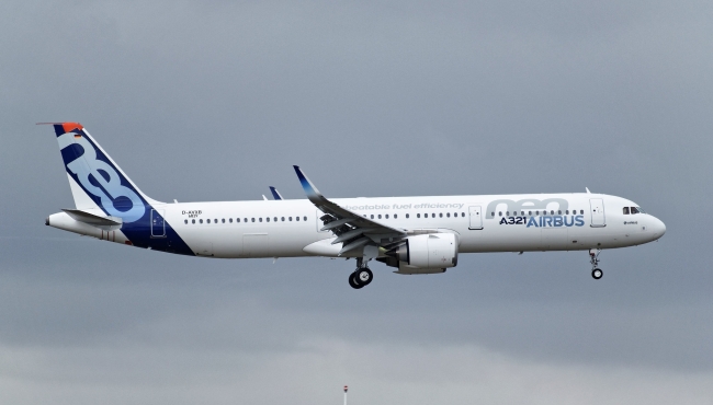 An Airbus A321neo jet airliner aircraft in flight